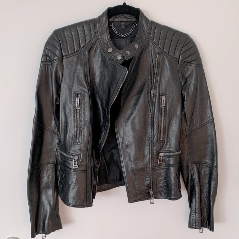 Belstaff black leather biker jacket NWOT 36